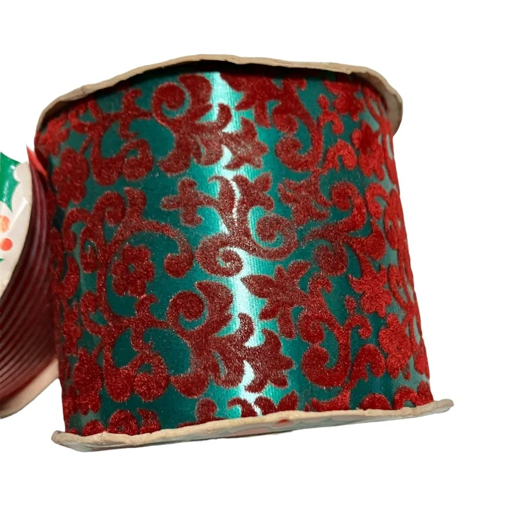 Vintage NEW Wrights Velvet Trim Christmas Holiday Ribbon Lot of 2 2 Yards Each